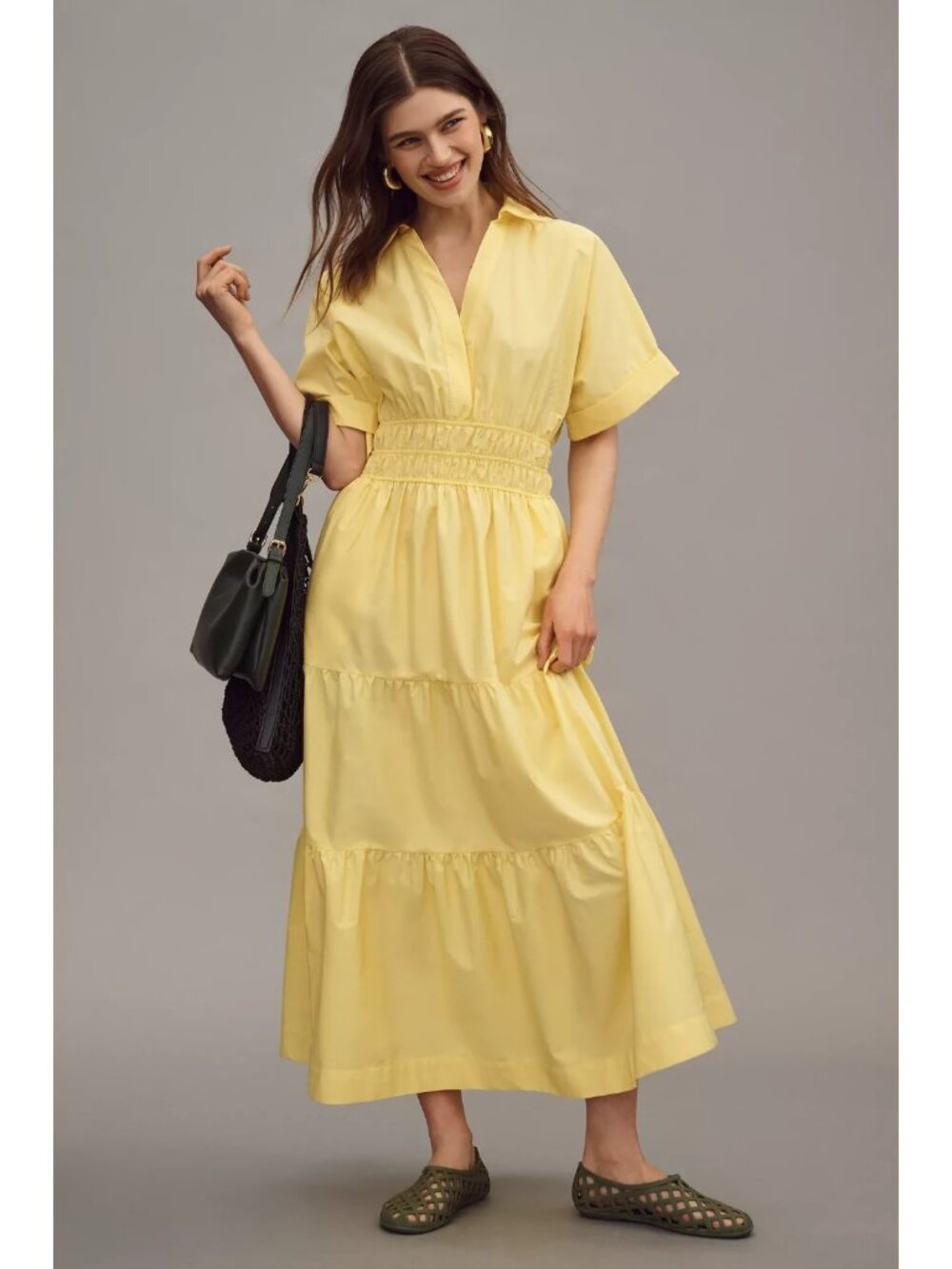 NWT by Anthropologie Somerset Maxi in Yellow Cotton Shirt Edition Dress M